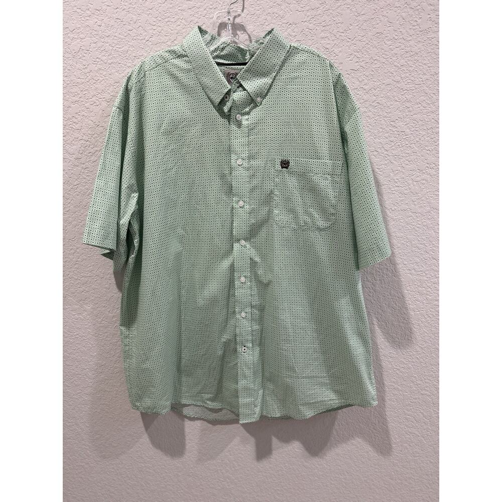 Cinch Men’s Shirt XL Green Short Sleeve Western Button Up Cotton Floral Rodeo